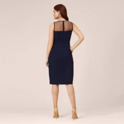 Adrianna Papell Stretch Knit Crepe Draped Illusion Short Faux Wrap Dress In Midnight 10 Adrianna Papell Stretch Knit Crepe Draped Illusion Short Faux Wrap Dress In Midnight -Glam Mirth Sales AP1D104979 AB411 Regular Back