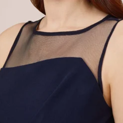 Adrianna Papell Stretch Knit Crepe Draped Illusion Short Faux Wrap Dress In Midnight 11 Adrianna Papell Stretch Knit Crepe Draped Illusion Short Faux Wrap Dress In Midnight -Glam Mirth Sales AP1D104979 AB411 Regular Side