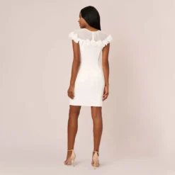 Adrianna Papell Stretch Knit Crepe Sheath Dress With Rosettes In Ivory 11 Adrianna Papell Stretch Knit Crepe Sheath Dress With Rosettes In Ivory -Glam Mirth Sales AP1D104980 AA194 Regular Back