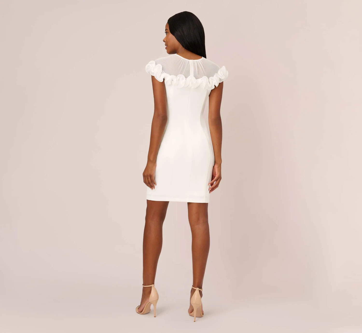 Adrianna Papell Stretch Knit Crepe Sheath Dress With Rosettes In Ivory 4 Adrianna Papell Stretch Knit Crepe Sheath Dress With Rosettes In Ivory - Image 4