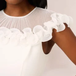 Adrianna Papell Stretch Knit Crepe Sheath Dress With Rosettes In Ivory 10 Adrianna Papell Stretch Knit Crepe Sheath Dress With Rosettes In Ivory -Glam Mirth Sales AP1D104980 AA194 Regular Detail