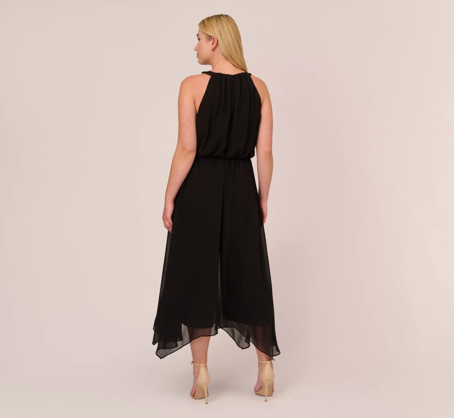 Adrianna Papell Plus Size Halter Jumpsuit With Chiffon Overlay Skirt In Black 4 Adrianna Papell Plus Size Halter Jumpsuit With Chiffon Overlay Skirt In Black - Image 4