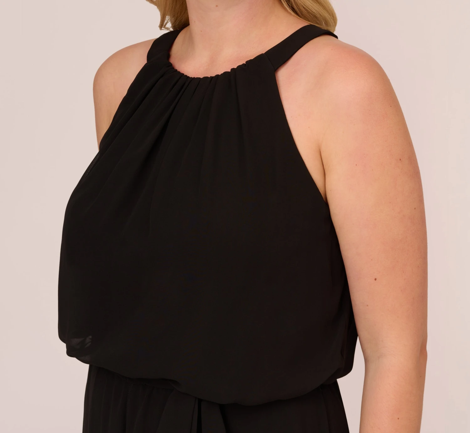 Adrianna Papell Plus Size Halter Jumpsuit With Chiffon Overlay Skirt In Black 5 Adrianna Papell Plus Size Halter Jumpsuit With Chiffon Overlay Skirt In Black - Image 5