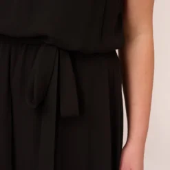 Adrianna Papell Plus Size Halter Jumpsuit With Chiffon Overlay Skirt In Black 8 Adrianna Papell Plus Size Halter Jumpsuit With Chiffon Overlay Skirt In Black -Glam Mirth Sales AP1D104983 AA002 Plus Lifestyle