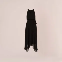 Adrianna Papell Halter Jumpsuit With Chiffon Overlay Skirt In Black -Glam Mirth Sales AP1D104983 AA002 Regular Flat