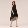 Adrianna Papell Chiffon And Stretch Jersey Short Pull On Dress With Ruffle In Black