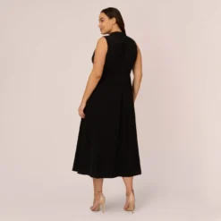 Adrianna Papell Plus Size Colorblock Matte Crepe Cropped Jumpsuit With Skirt Overlay In Black Ivory 9 Adrianna Papell Plus Size Colorblock Matte Crepe Cropped Jumpsuit With Skirt Overlay In Black Ivory -Glam Mirth Sales AP1D104987 AA019 Plus Back