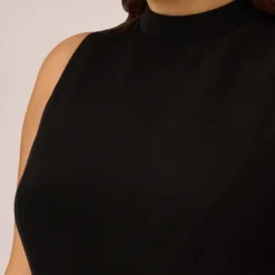 Adrianna Papell Plus Size Colorblock Matte Crepe Cropped Jumpsuit With Skirt Overlay In Black Ivory 8 Adrianna Papell Plus Size Colorblock Matte Crepe Cropped Jumpsuit With Skirt Overlay In Black Ivory -Glam Mirth Sales AP1D104987 AA019 Plus Detail