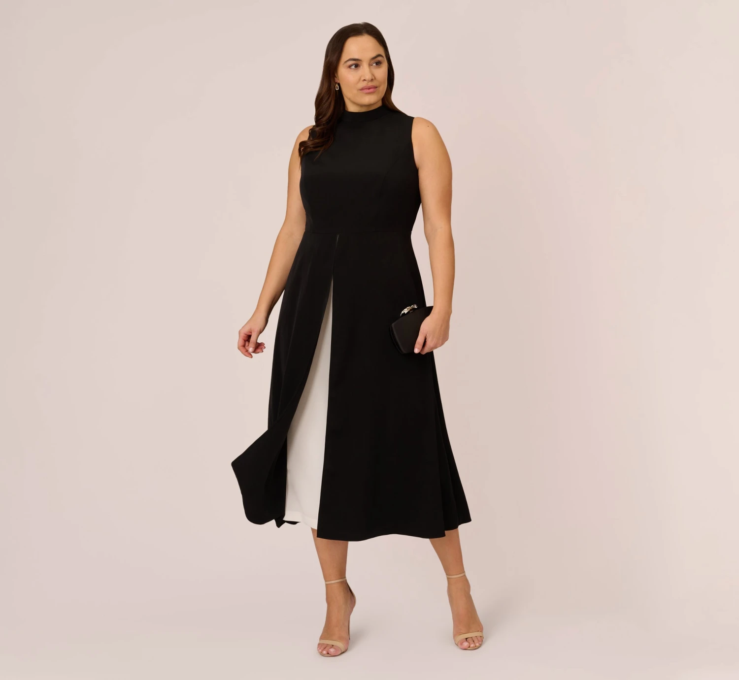 Adrianna Papell Plus Size Colorblock Matte Crepe Cropped Jumpsuit With Skirt Overlay In Black Ivory 2 Adrianna Papell Plus Size Colorblock Matte Crepe Cropped Jumpsuit With Skirt Overlay In Black Ivory - Image 2