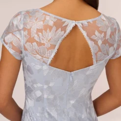 Adrianna Papell Floral Embroidered Sheath Dress With Short Sleeves In Blue Breeze 11 Adrianna Papell Floral Embroidered Sheath Dress With Short Sleeves In Blue Breeze -Glam Mirth Sales AP1D104993 AD497 Regular Lifestyle