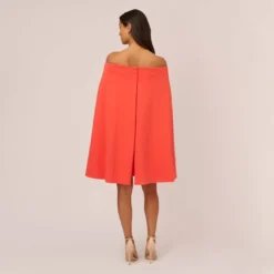 Adrianna Papell Off The Shoulder Cape Dress In Calypso Coral 10 Adrianna Papell Off The Shoulder Cape Dress In Calypso Coral -Glam Mirth Sales AP1D104995 AD952 Regular Back