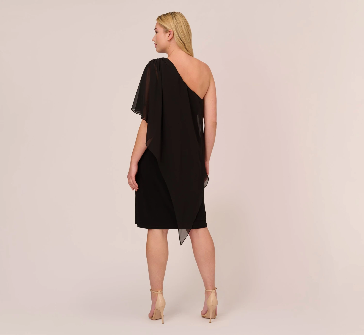 Adrianna Papell Plus Size One Shoulder Dress With Chiffon Cape In Black 4 Adrianna Papell Plus Size One Shoulder Dress With Chiffon Cape In Black - Image 4
