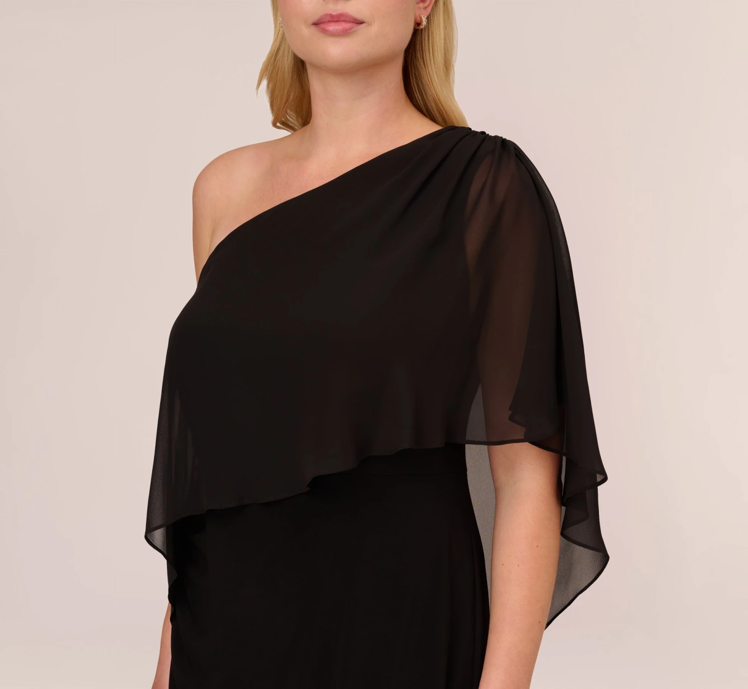 Adrianna Papell Plus Size One Shoulder Dress With Chiffon Cape In Black 3 Adrianna Papell Plus Size One Shoulder Dress With Chiffon Cape In Black - Image 3