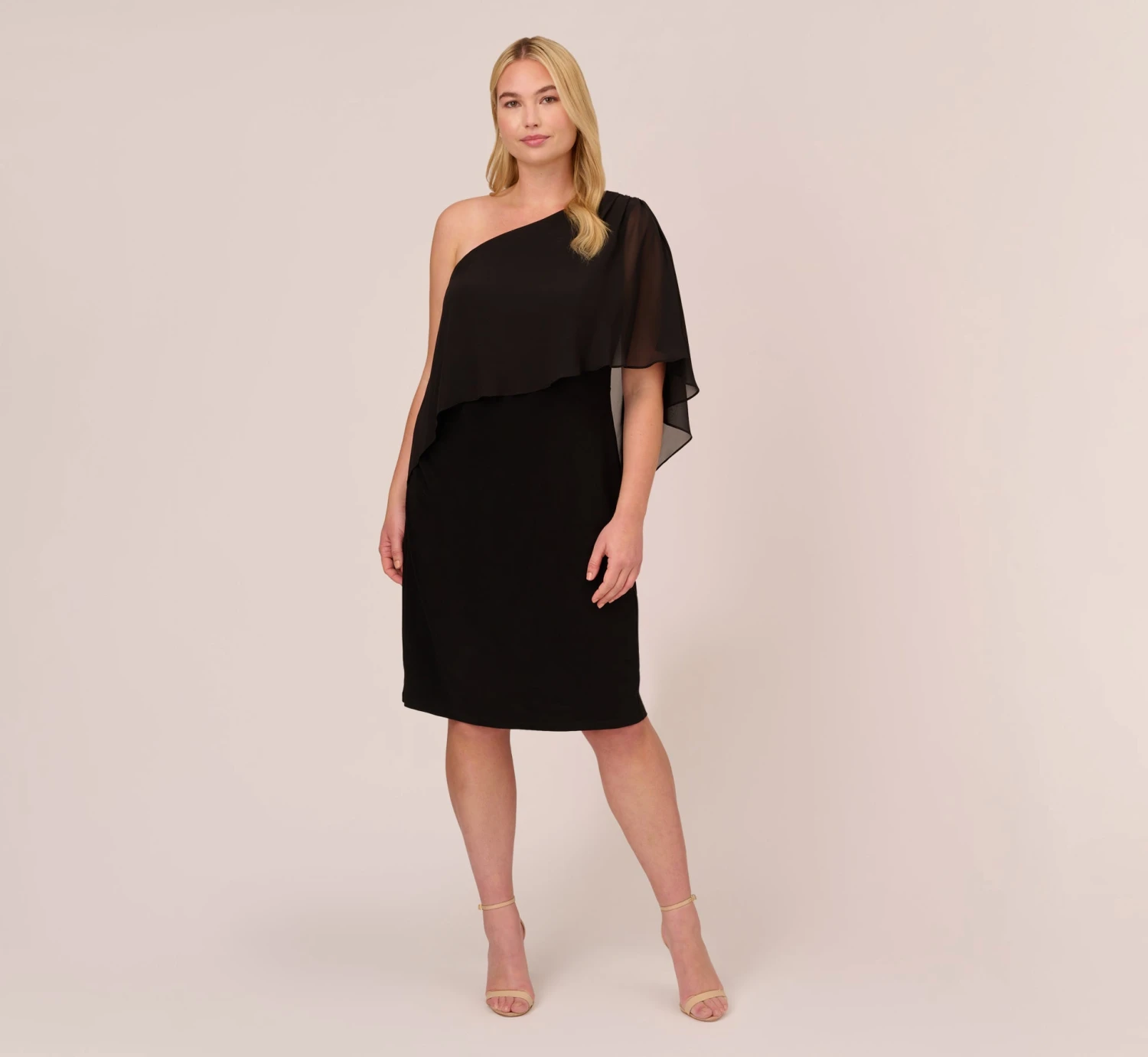 Adrianna Papell Plus Size One Shoulder Dress With Chiffon Cape In Black 7 Adrianna Papell Plus Size One Shoulder Dress With Chiffon Cape In Black - Image 7