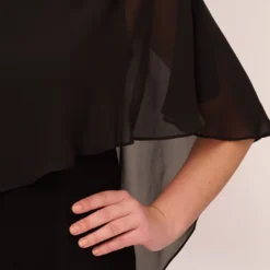 Adrianna Papell Plus Size One Shoulder Dress With Chiffon Cape In Black 11 Adrianna Papell Plus Size One Shoulder Dress With Chiffon Cape In Black -Glam Mirth Sales AP1D104997 AA002 Plus Lifestyle