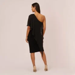 Adrianna Papell One Shoulder Dress With Chiffon Cape In Black -Glam Mirth Sales AP1D104997 AA002 Regular Back