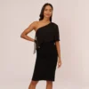 Adrianna Papell One Shoulder Dress With Chiffon Cape In Black