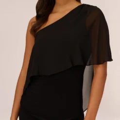 Adrianna Papell One Shoulder Dress With Chiffon Cape In Black -Glam Mirth Sales AP1D104997 AA002 Regular Lifestyle