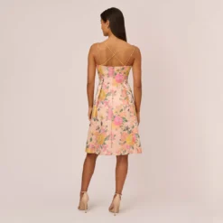 Adrianna Papell Floral Jacquard Dress With Pleated Details In Rose Multi 11 Adrianna Papell Floral Jacquard Dress With Pleated Details In Rose Multi -Glam Mirth Sales AP1D105001 AE590 Regular Back