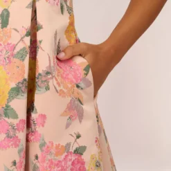 Adrianna Papell Floral Jacquard Dress With Pleated Details In Rose Multi 10 Adrianna Papell Floral Jacquard Dress With Pleated Details In Rose Multi -Glam Mirth Sales AP1D105001 AE590 Regular Lifestyle