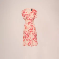 Adrianna Papell Floral Printed Midi Dress With Flutter Sleeves In Coral Ecru 13 Adrianna Papell Floral Printed Midi Dress With Flutter Sleeves In Coral Ecru -Glam Mirth Sales AP1D105004 AE952 Regular Flat