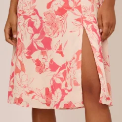 Adrianna Papell Floral Printed Midi Dress With Flutter Sleeves In Coral Ecru 16 Adrianna Papell Floral Printed Midi Dress With Flutter Sleeves In Coral Ecru -Glam Mirth Sales AP1D105004 AE952 Regular Lifestyle