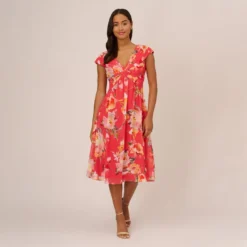 Adrianna Papell Floral Print Midi Dress With Twist Neckline In Coral Multi 15 Adrianna Papell Floral Print Midi Dress With Twist Neckline In Coral Multi -Glam Mirth Sales AP1D105006 AA955 Regular Default 18d8b48e f6bc 44e7 a2bb 94c0f788ab30