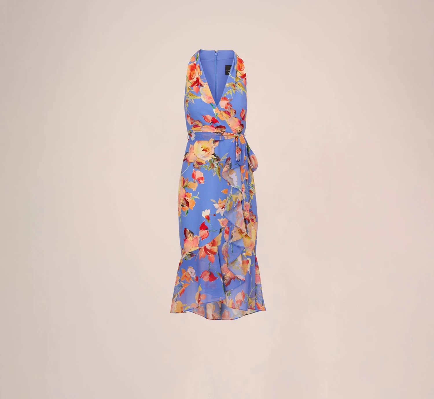 Adrianna Papell Floral Print Faux Wrap Halter Dress With Ruffle Details In Peri Multi 7 Adrianna Papell Floral Print Faux Wrap Halter Dress With Ruffle Details In Peri Multi - Image 7