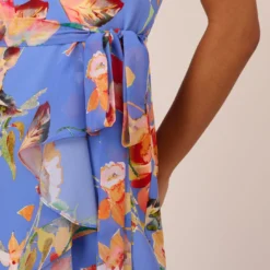 Adrianna Papell Floral Print Faux Wrap Halter Dress With Ruffle Details In Peri Multi 12 Adrianna Papell Floral Print Faux Wrap Halter Dress With Ruffle Details In Peri Multi -Glam Mirth Sales AP1D105007 AC494 Regular Lifestyle