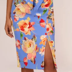 Adrianna Papell Flutter Sleeve Floral Print Dress With Tie Front In Peri Multi 9 Adrianna Papell Flutter Sleeve Floral Print Dress With Tie Front In Peri Multi -Glam Mirth Sales AP1D105008 AC494 Regular Lifestyle