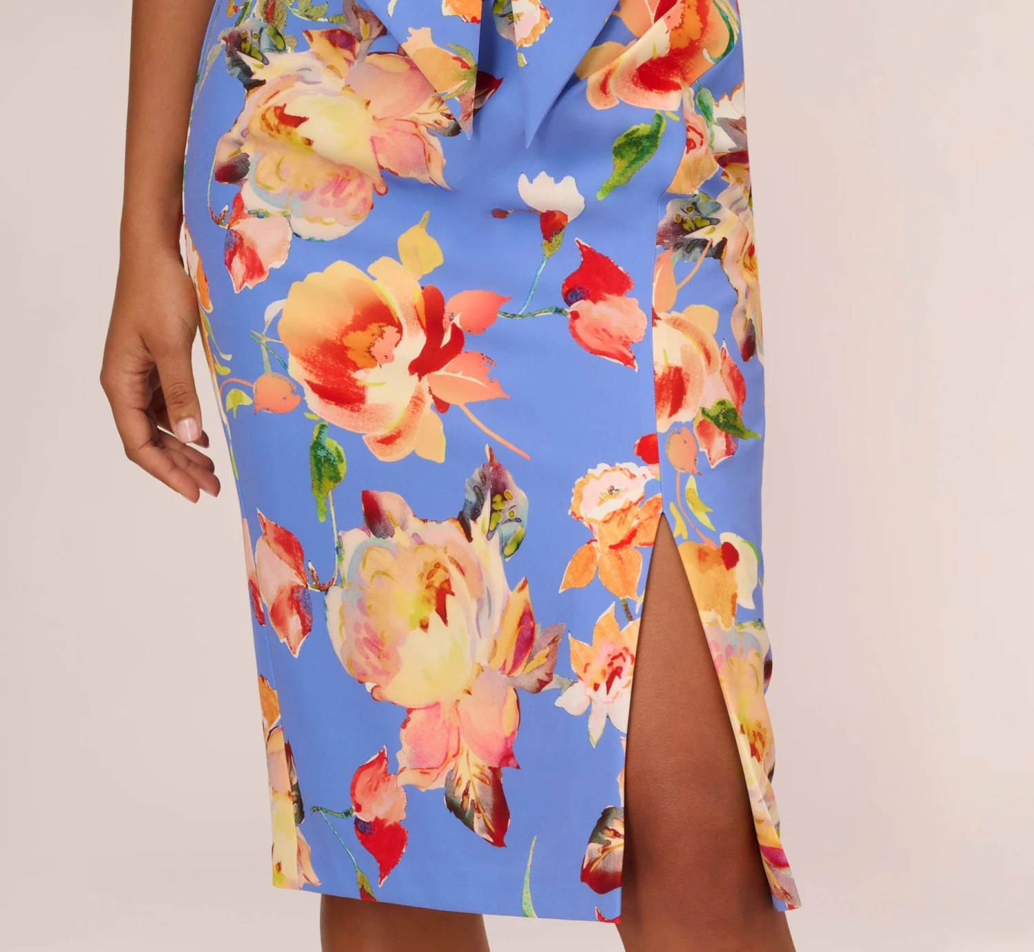 Adrianna Papell Flutter Sleeve Floral Print Dress With Tie Front In Peri Multi 3 Adrianna Papell Flutter Sleeve Floral Print Dress With Tie Front In Peri Multi - Image 3