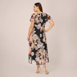 Adrianna Papell Plus Size Floral-Print Chiffon And Jersey Cropped Jumpsuit In Black Multi 6 Adrianna Papell Plus Size Floral-Print Chiffon And Jersey Cropped Jumpsuit In Black Multi -Glam Mirth Sales AP1D105012 AF980 Plus Back