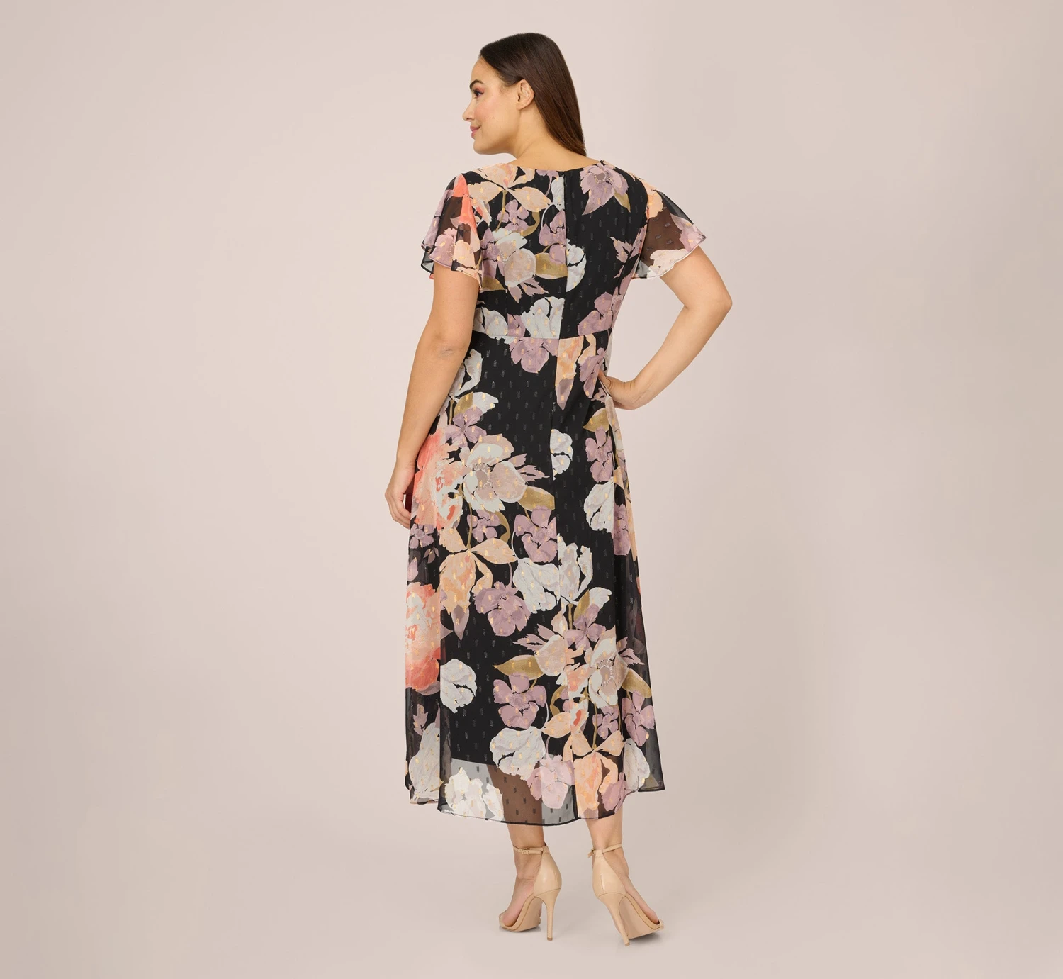 Adrianna Papell Plus Size Floral-Print Chiffon And Jersey Cropped Jumpsuit In Black Multi 3 Adrianna Papell Plus Size Floral-Print Chiffon And Jersey Cropped Jumpsuit In Black Multi - Image 3