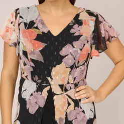 Adrianna Papell Plus Size Floral-Print Chiffon And Jersey Cropped Jumpsuit In Black Multi 7 Adrianna Papell Plus Size Floral-Print Chiffon And Jersey Cropped Jumpsuit In Black Multi -Glam Mirth Sales AP1D105012 AF980 Plus Detail