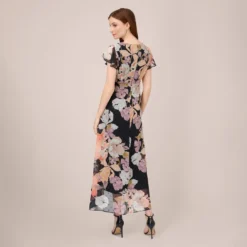 Adrianna Papell Floral-Print Chiffon And Jersey Cropped Jumpsuit In Black Multi 7 Adrianna Papell Floral-Print Chiffon And Jersey Cropped Jumpsuit In Black Multi -Glam Mirth Sales AP1D105012 AF980 Regular Back