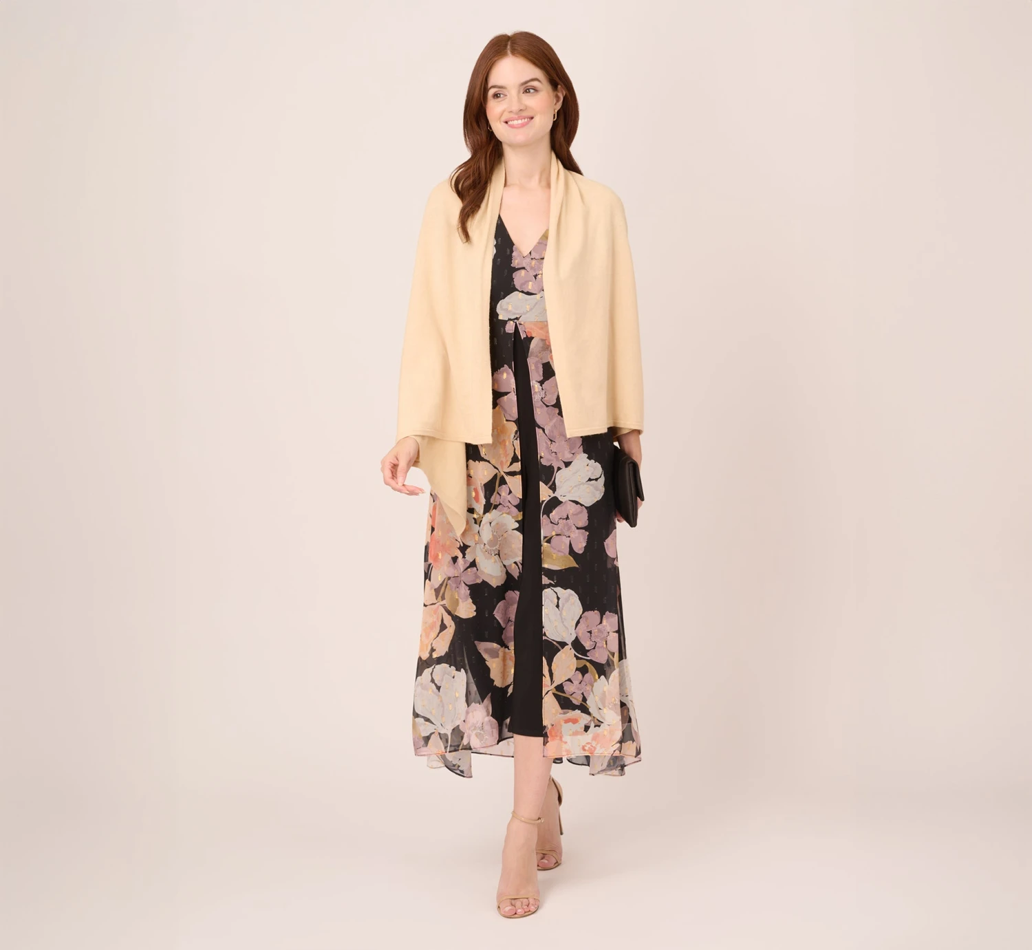 Adrianna Papell Floral-Print Chiffon And Jersey Cropped Jumpsuit In Black Multi 4 Adrianna Papell Floral-Print Chiffon And Jersey Cropped Jumpsuit In Black Multi - Image 4