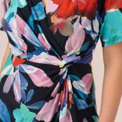Adrianna Papell Plus Size Floral Knotted Sheath Dress With Elbow-Length Sleeves In Dark Navy Multi 13 Adrianna Papell Plus Size Floral Knotted Sheath Dress With Elbow-Length Sleeves In Dark Navy Multi -Glam Mirth Sales AP1D105033 BF410 Plus Lifestyle