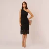 Adrianna Papell One Shoulder Lace Sheath Dress With Bow Accent In Black