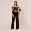 Adrianna Papell Off The Shoulder Jumpsuit With Floral Embroidered Bodice In Black Multi