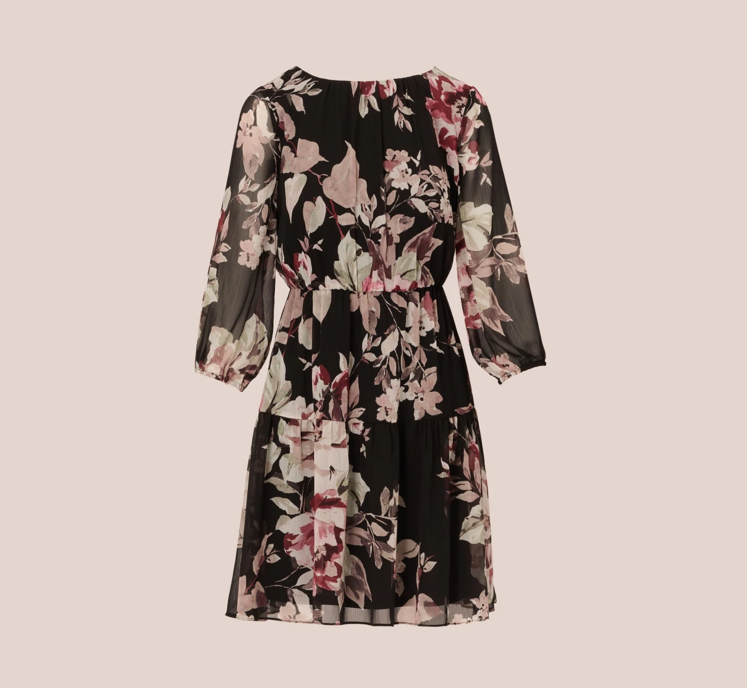 Adrianna Papell Floral Chiffon Dress With Three Quarter Length Sleeves In Black Multi 8 Adrianna Papell Floral Chiffon Dress With Three Quarter Length Sleeves In Black Multi - Image 8