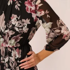 Adrianna Papell Floral Chiffon Dress With Three Quarter Length Sleeves In Black Multi 13 Adrianna Papell Floral Chiffon Dress With Three Quarter Length Sleeves In Black Multi -Glam Mirth Sales AP1D105038 AA963 Regular Lifestyle