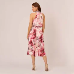 Adrianna Papell Floral Chiffon Midi Dress With Cutout Halter Neckline In Pink Multi 10 Adrianna Papell Floral Chiffon Midi Dress With Cutout Halter Neckline In Pink Multi -Glam Mirth Sales AP1D105041 AE970 Regular Back