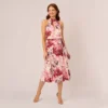 Adrianna Papell Floral Chiffon Midi Dress With Cutout Halter Neckline In Pink Multi