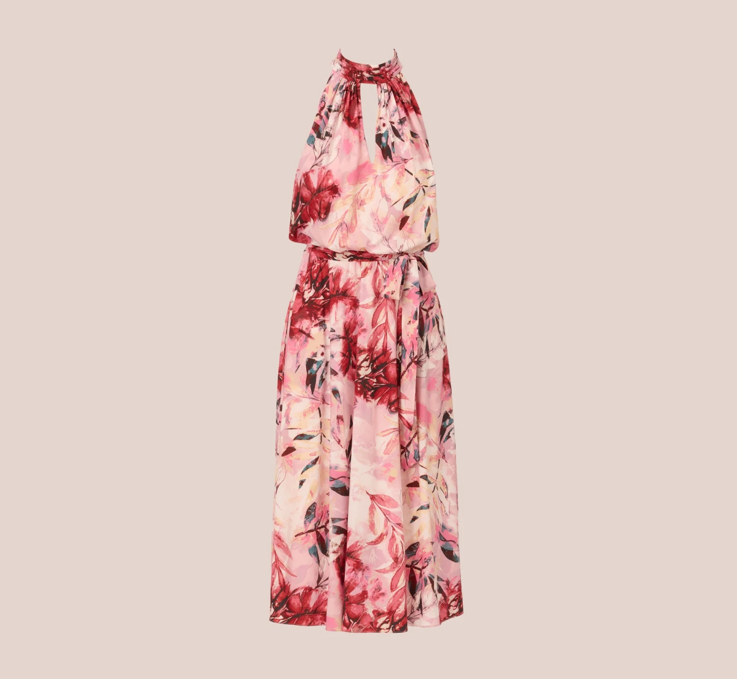 Adrianna Papell Floral Chiffon Midi Dress With Cutout Halter Neckline In Pink Multi 7 Adrianna Papell Floral Chiffon Midi Dress With Cutout Halter Neckline In Pink Multi - Image 7