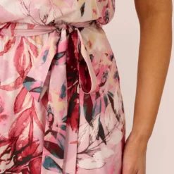 Adrianna Papell Floral Chiffon Midi Dress With Cutout Halter Neckline In Pink Multi 11 Adrianna Papell Floral Chiffon Midi Dress With Cutout Halter Neckline In Pink Multi -Glam Mirth Sales AP1D105041 AE970 Regular Lifestyle