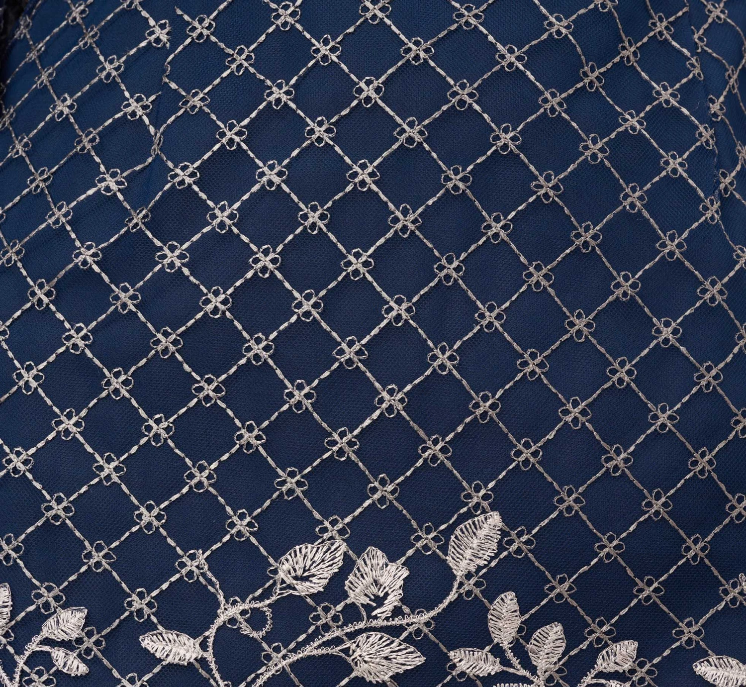 Adrianna Papell Floral Lattice Embroidered Sheath Dress With Sheer Sleeves In Navy Ivory 6 Adrianna Papell Floral Lattice Embroidered Sheath Dress With Sheer Sleeves In Navy Ivory - Image 6