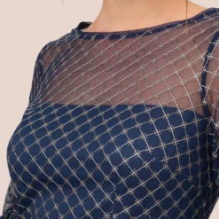 Adrianna Papell Floral Lattice Embroidered Sheath Dress With Sheer Sleeves In Navy Ivory 10 Adrianna Papell Floral Lattice Embroidered Sheath Dress With Sheer Sleeves In Navy Ivory -Glam Mirth Sales AP1D105044 BH980 Regular Detail