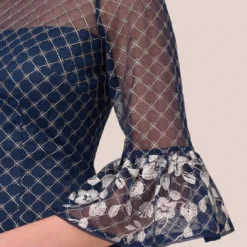 Adrianna Papell Floral Lattice Embroidered Sheath Dress With Sheer Sleeves In Navy Ivory 8 Adrianna Papell Floral Lattice Embroidered Sheath Dress With Sheer Sleeves In Navy Ivory -Glam Mirth Sales AP1D105044 BH980 Regular Lifestyle