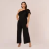 Adrianna Papell Plus Size One Shoulder Crepe Jumpsuit With Lace Ruffle Details In Black
