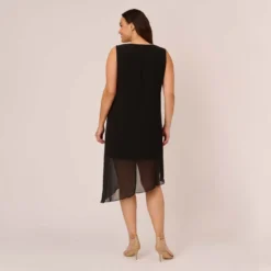 Adrianna Papell Plus Size Sleeveless Chiffon Dress With Cascading Details In Black 9 Adrianna Papell Plus Size Sleeveless Chiffon Dress With Cascading Details In Black -Glam Mirth Sales AP1D105051 AA002 Plus Back